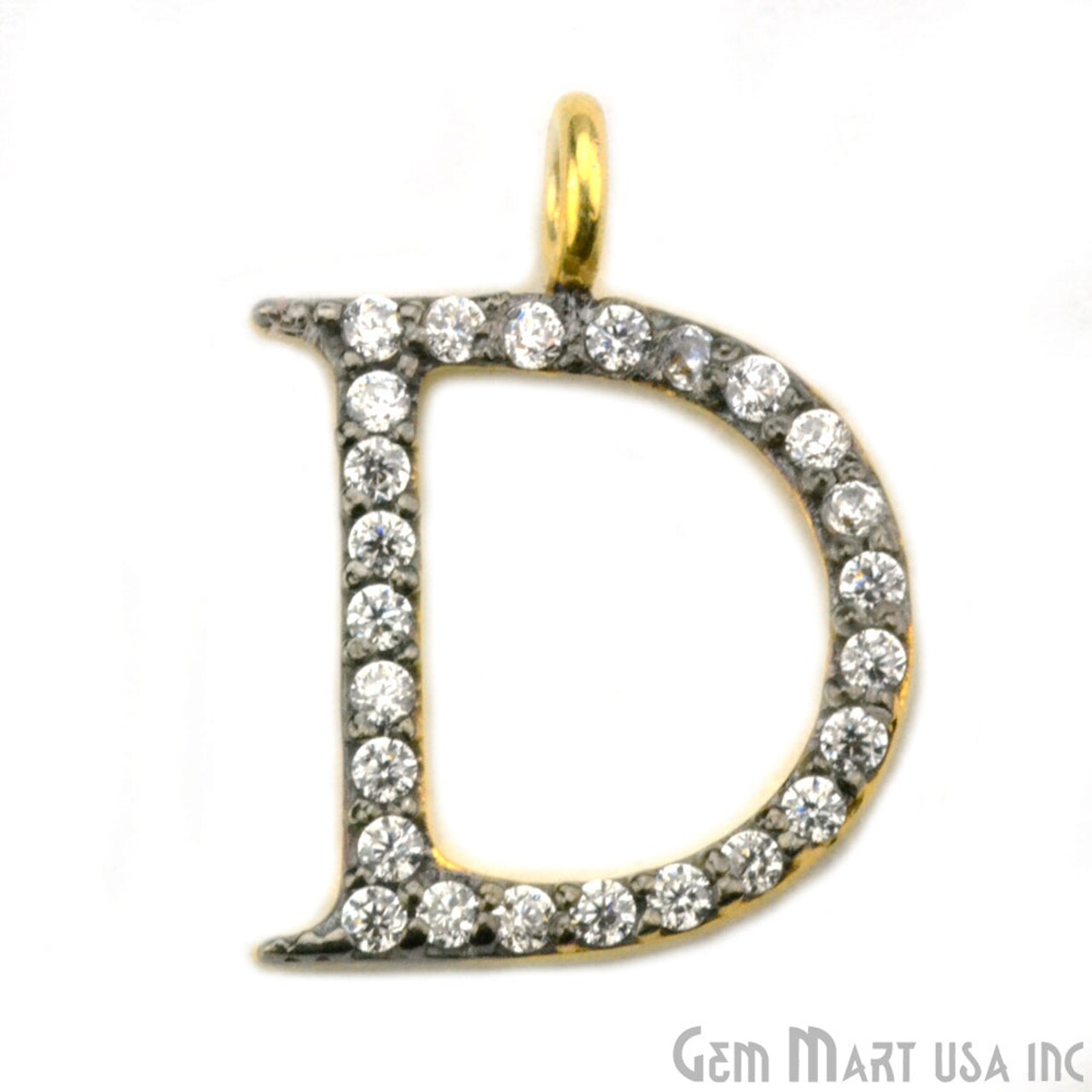 Cubic Zirconia Letter Pendants, Gold Vermeil Pave Charms, Bracelet and Necklace Alphabet Pendants, Real CZ Gems, GemMartUSA (CHWS_M)